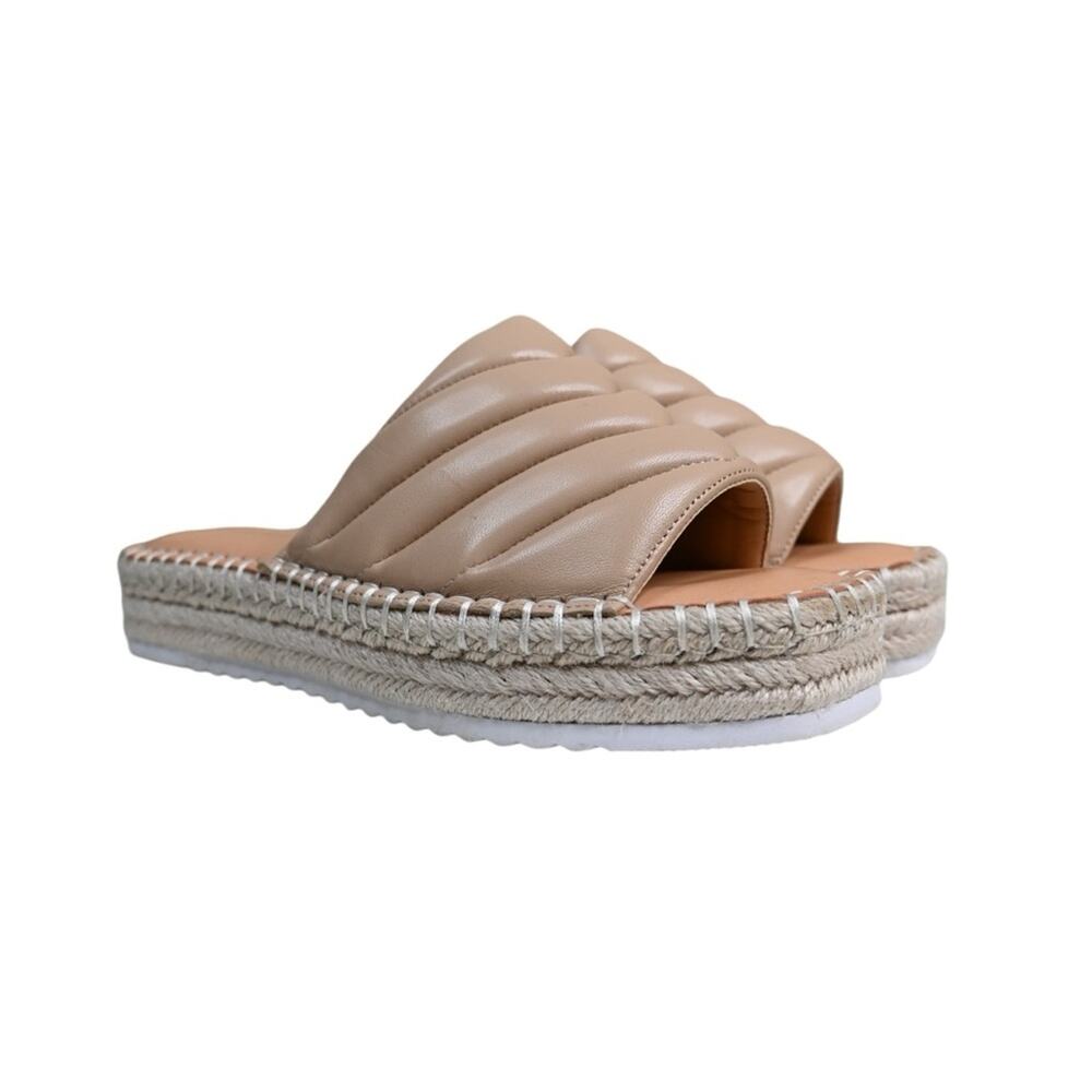 Gianni Bini Womens 7 Evert Leather Platform Slide Sandals in Light Tan
